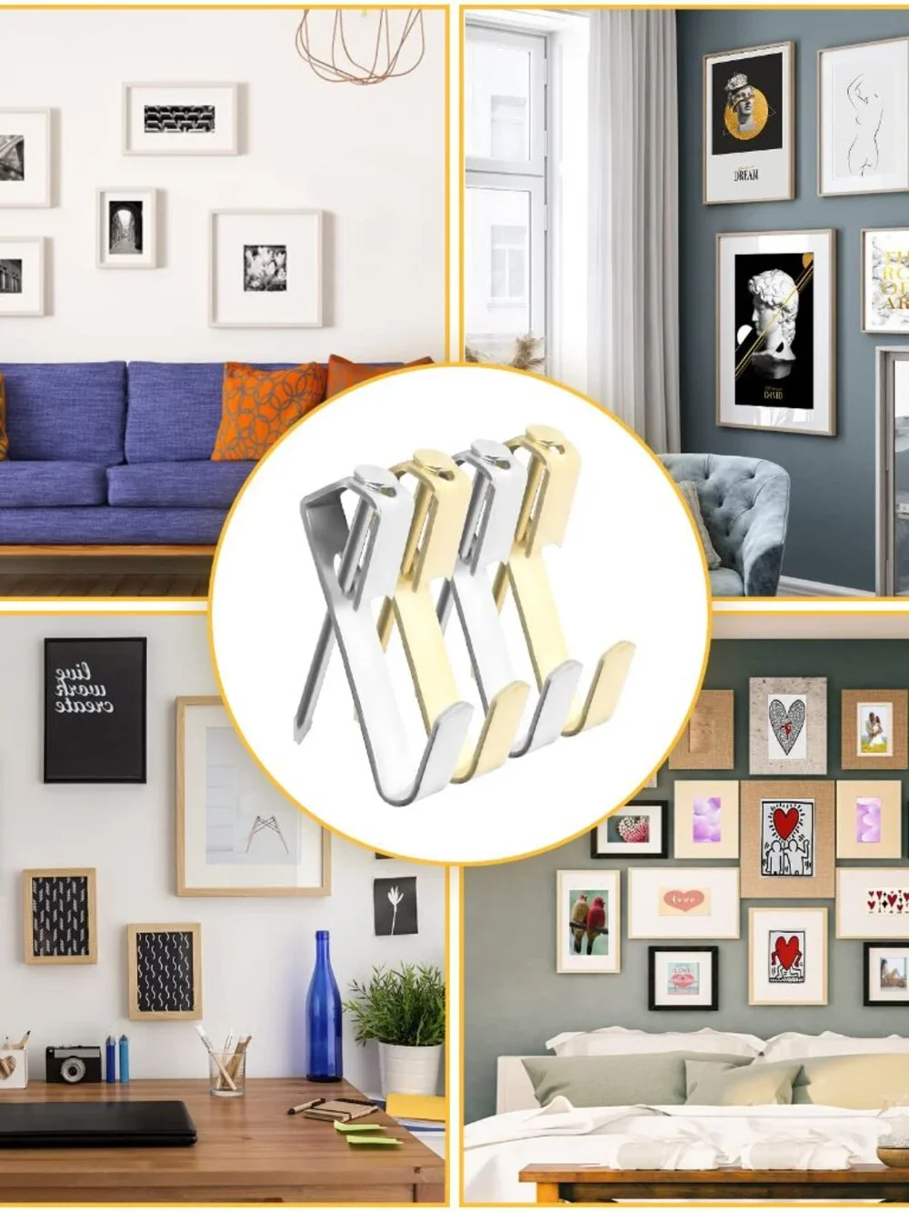 130 Pcs 30lb Picture Hangers  Multipurpose Picture Hanging Hooks Kit Drywall Woo